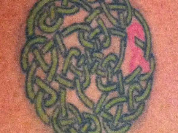 Green Celtic Knot Tattoo with Pink Breast Cancer Ribbon