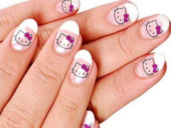 French Manicured Nails with Hello Kitty Decals