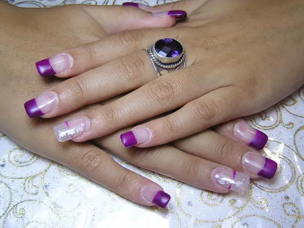 11 Pretty Purple Nail Designs Plain Nails With Purple Tips And Two Single Stripe