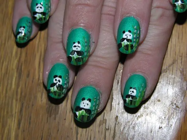 Green Panda Bear Nails