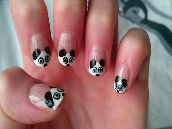Plain Nails with Panda Bears