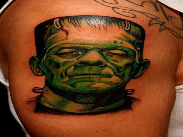 Green Colored Frankenstein Arm Tattoo