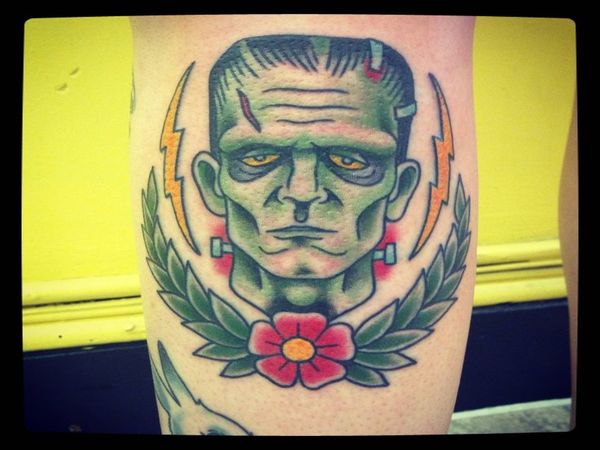 Cartoon Colored Frankenstein with Yellow Lightning Bolts and Garland