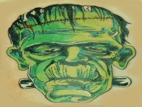 Cartoon Colored Frankenstein with Green Face and Black Neck Bolts