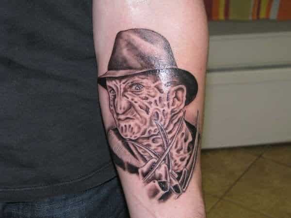 Black Ink Freddy Krueger Tattoo on Arm