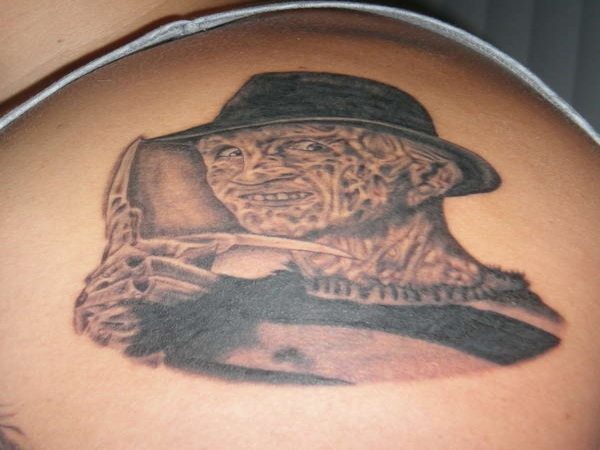 Black Ink Freddy Krueger Scissoring Fingers Tattoo