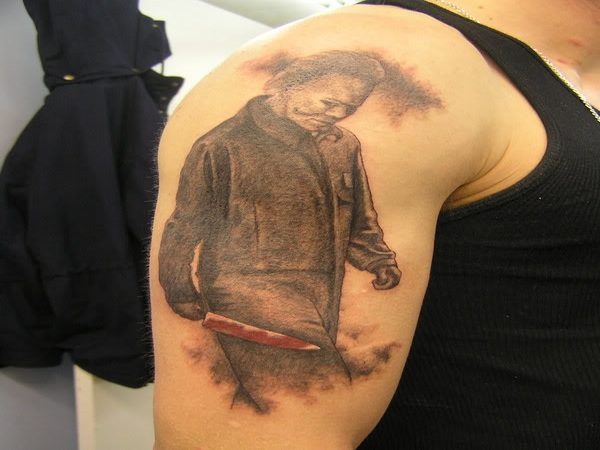 Michael Myers Profile Walking Tattoo with Knife