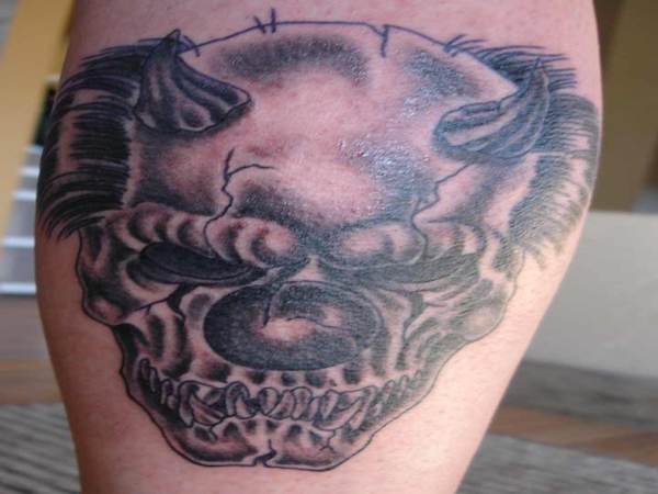 Scary Skull Clown Tattoo with Horns