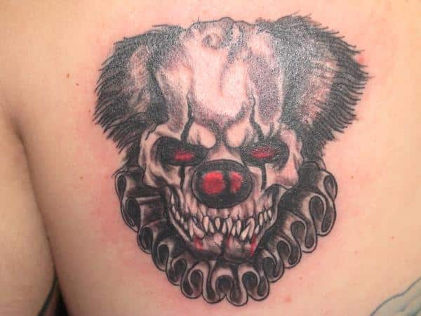 Skeleton Face Scary Clown with Red Eyes and Evil Grin Tattoo
