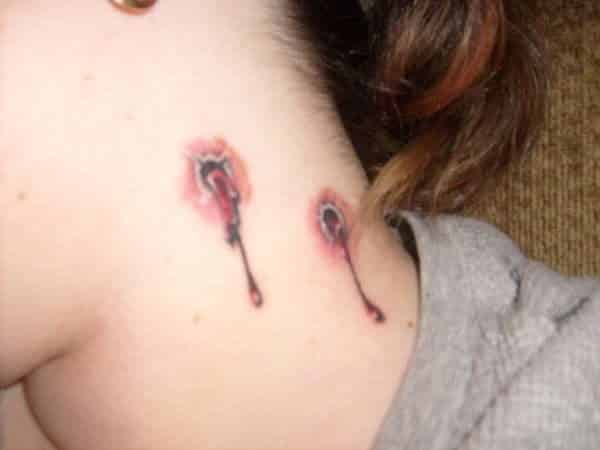 Vampire Bite Marks with Puffy Skin Around the Bites and Blood