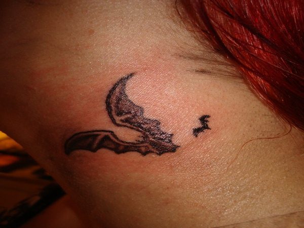 Bats on the Side of Neck Tattoos