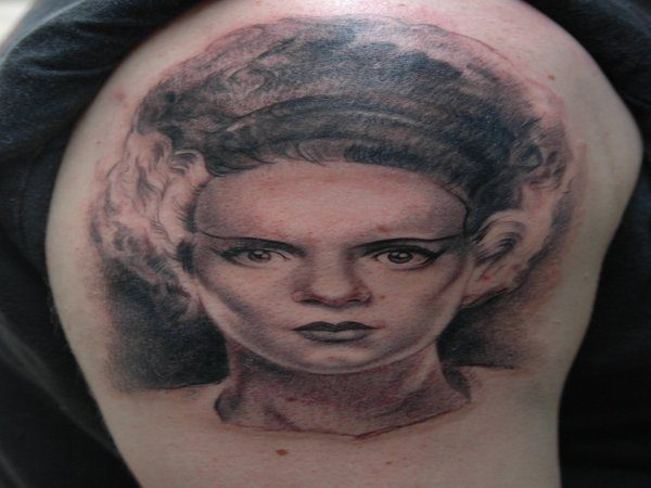 Wide Eyed Bride of Frankenstein Tattoo