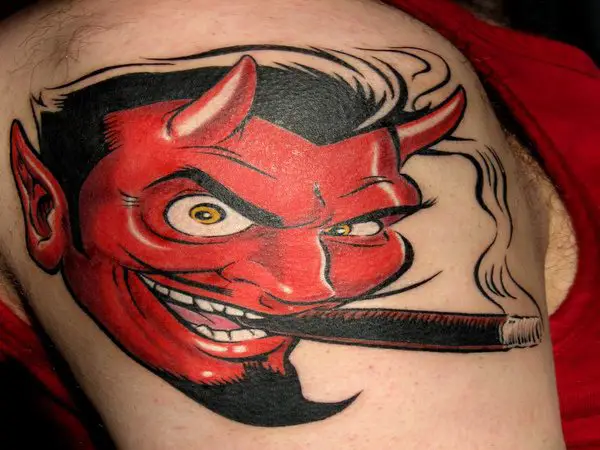 Red Devil Smoking a Cigar Tattoo