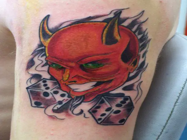 Red Devil and Dice Tattoo