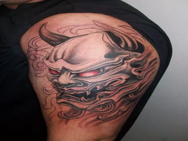 Black Ink Devil Tattoo with Red Eyes