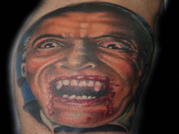 Christopher Lee As Dracula with Bloody Fangs Tattoo