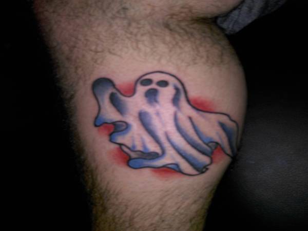Floating Ghost with Orange Background Tattoo