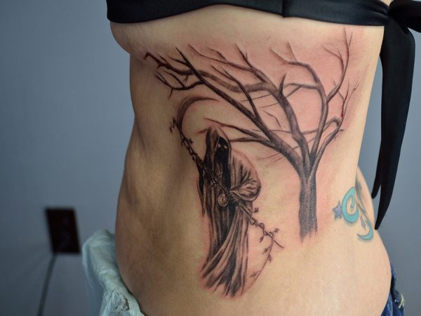 Grim Reaper Under Tree Tattoo