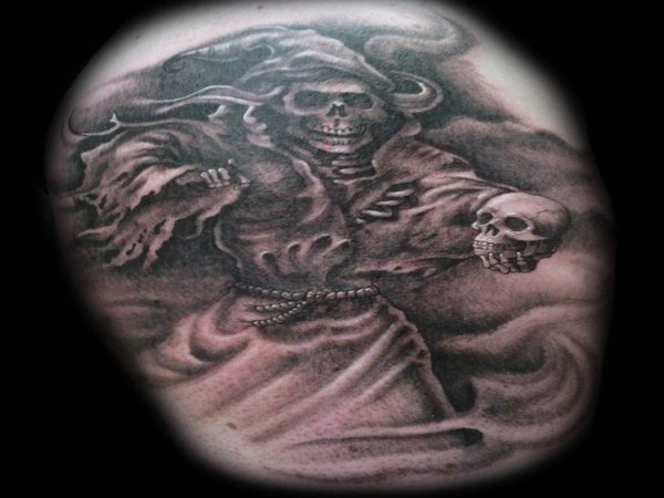Grim Reaper Carrying Skull Tattoo