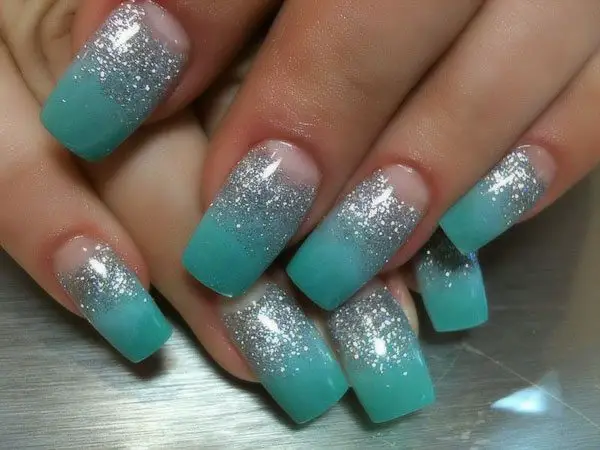 Sky Blue Nails With Glitter lightblue glitter nails with lightblue tips