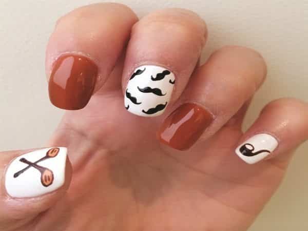 White and Brown Nails with Golf Clubs, Mustaches, and a Pipe