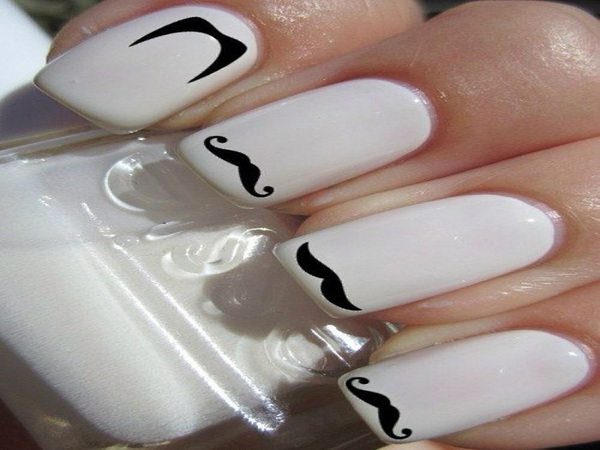 White Nails with Different Types of Mustaches