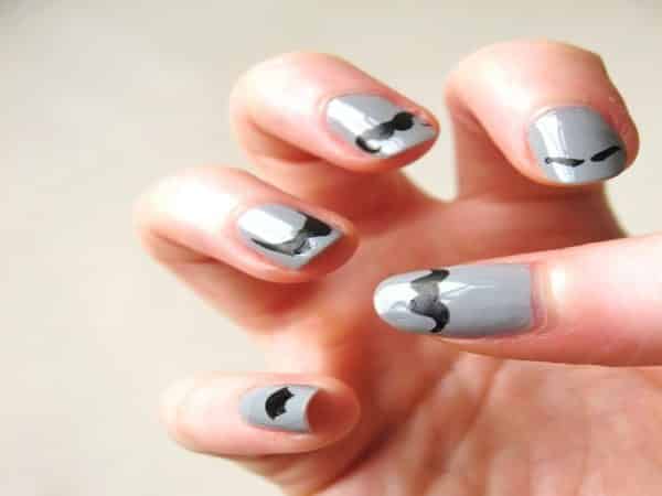 Grey Nails with Different Types of Mustaches