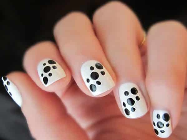 White Nails with Black Polka Dots