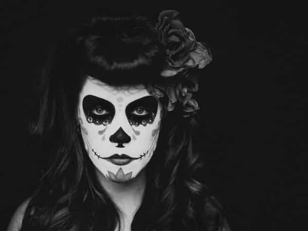 Dia De Los Muertos Long Hair with Curls and Round Bangs