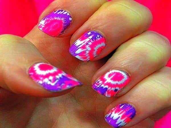 Purple, Pink, and White Tie Dye Nails