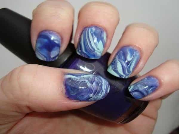 Medium Blue and Light Blue Tie Dye Nails