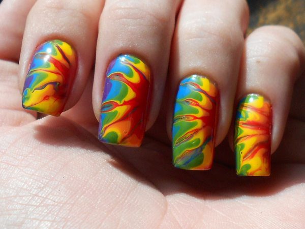 Red, Yellow, Blue, Green, and Purple Side Tie Dye Design