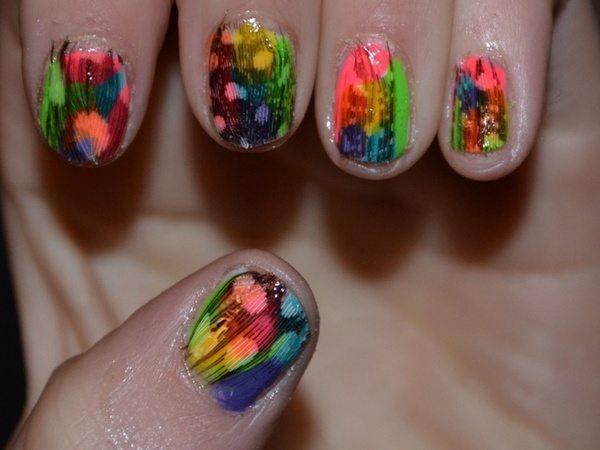 Tie Dye Melting Nails with Multicolors and Black Streaks