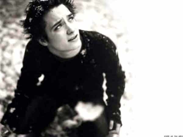 Black and White Elijah Wood Picture with Spiky Hair