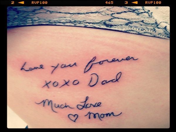 Dad and Mom Tattoo with Hugs and Kisses