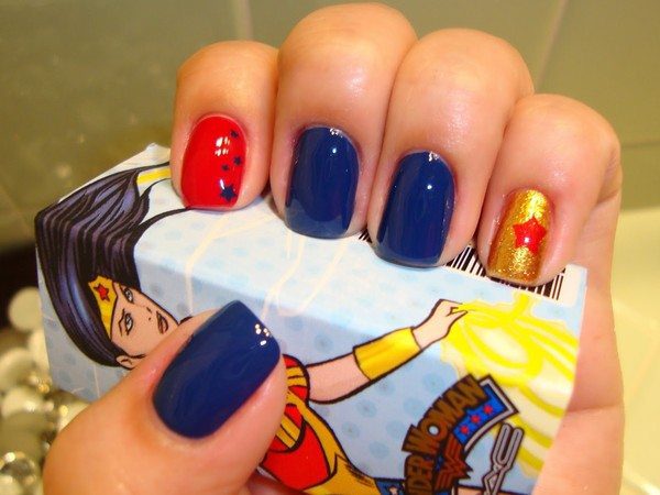 Blue Nails, One Red Nail, and One Gold Nail with the Red Star