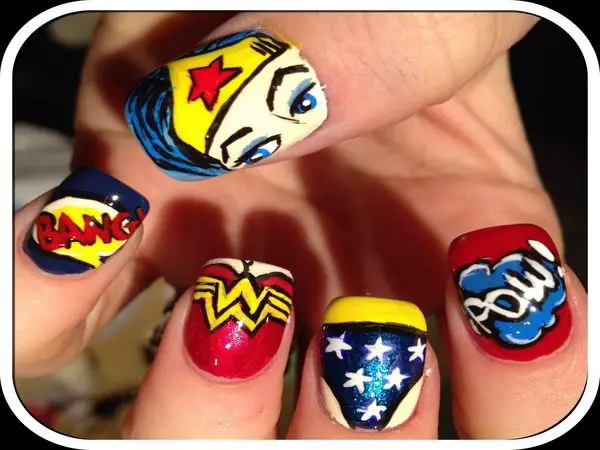 Wonder Woman Decorated Nails