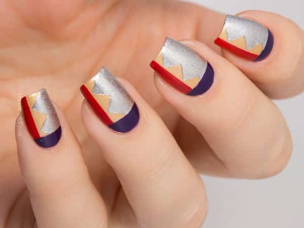 Blue, Red, Gold, and Silver Wonder Woman Nails