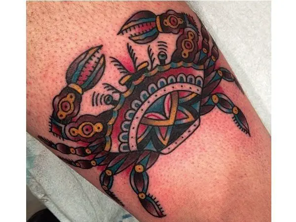 Multicolored Aztec Crab Tattoo