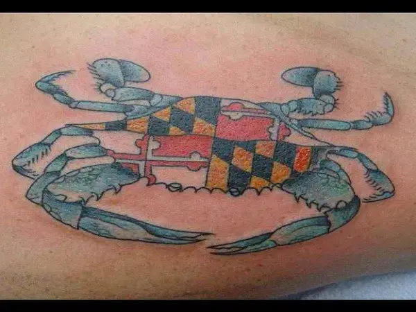 Blue Crab Tattoo With Flag Designs