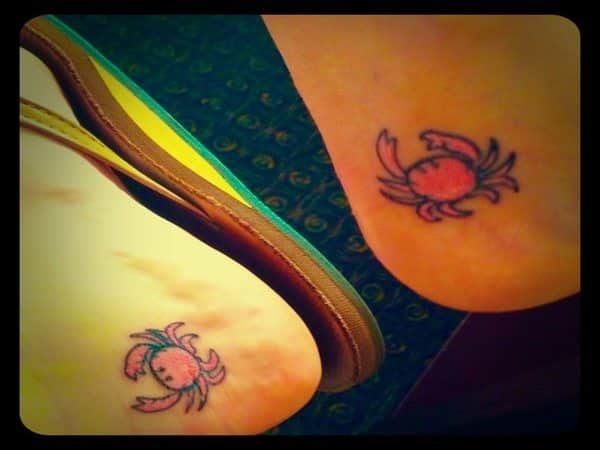 Tiny Red Crab Heel Tattoo