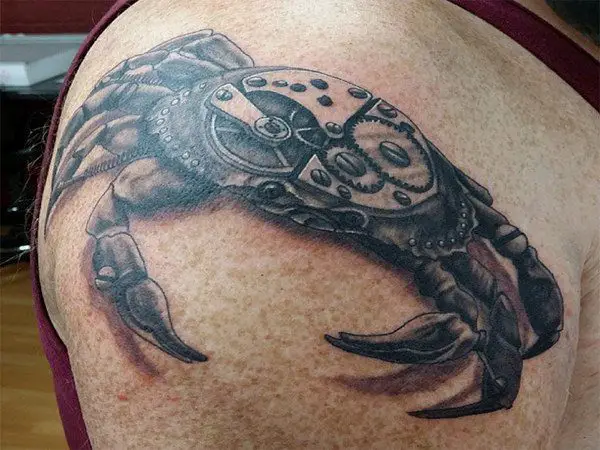 Black Ink Mechanical Crab Tattoo