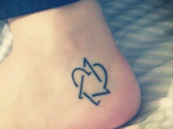 Heart with Love Symbol Triangle Heel Tattoo
