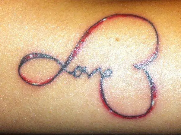 Love with a Heart Tattoo In Red Ink