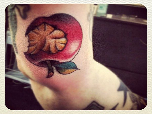 Colored Bitten Apple Elbow Tattoo