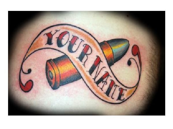 Colored Bullet Tattoo with Banner
