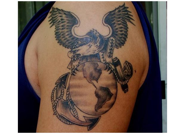 Eagle On the World Black Ink Arm Tattoo