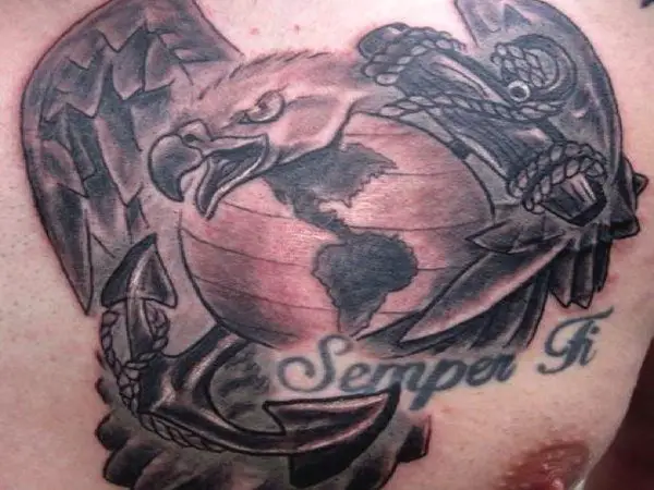 USMC Eagle, Globe, and Semper Fi Words Tattoo