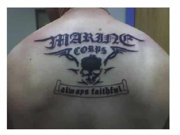 Marine Corps Tattoo with Skull and Banner
