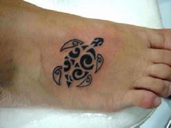 Tribal Turtle Foot Tattoo with Four Shell Swirls